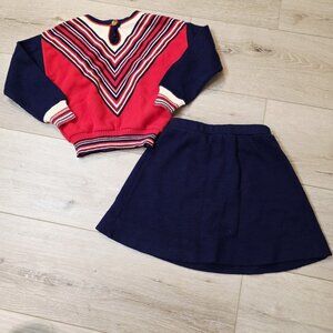 Vtg Girl Biquette USA Made Blue Red White Sweater Skirt 2 pc Outfit READ